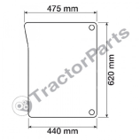 LOWER FRONT GLASS LEFT - CURVED - TINTED - John Deere 6000,6J,7000 series