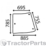 CORNER WINDOW LEFT - CURVED - TINTED - John Deere 5000,5M,5R,6003,6M,6RC series