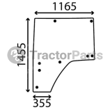 DOOR WINDOW LEFT - CURVED - TINTED - John Deere 7005,7020,7030,8020,8030,9020,9030 series