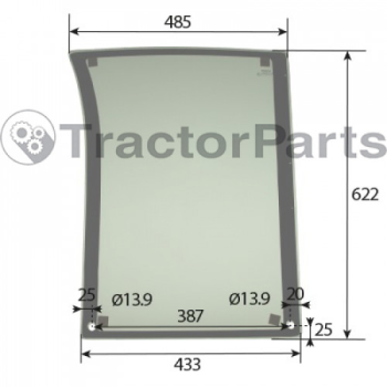 LOWER FRONT GLASS LEFT - CURVED - TINTED - John Deere 6000, 7000 series