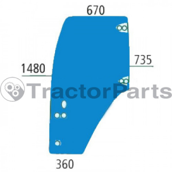 DOOR WINDOW LEFT - CURVED - TINTED - Case IHC JX, New Holland TD5000, TDD, TS6, TS6000 series