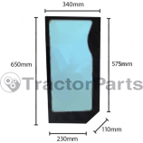 LOWER FRONT GLASS LEFT - FLAT - TINTED - Case IHC MXM, Ford New Holland TM, Fiat series